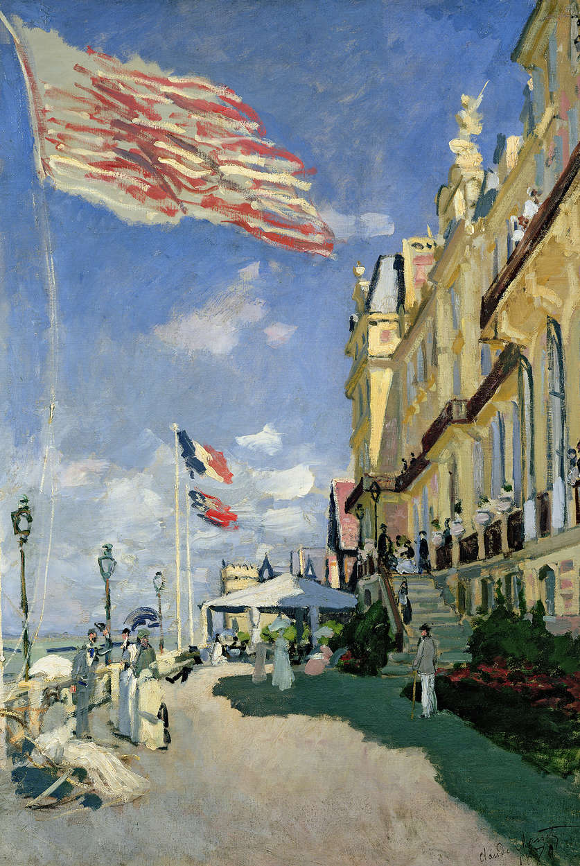             Muurschildering "Het Hotel des Roches Noires in Trouville" van Claude Monet
        
