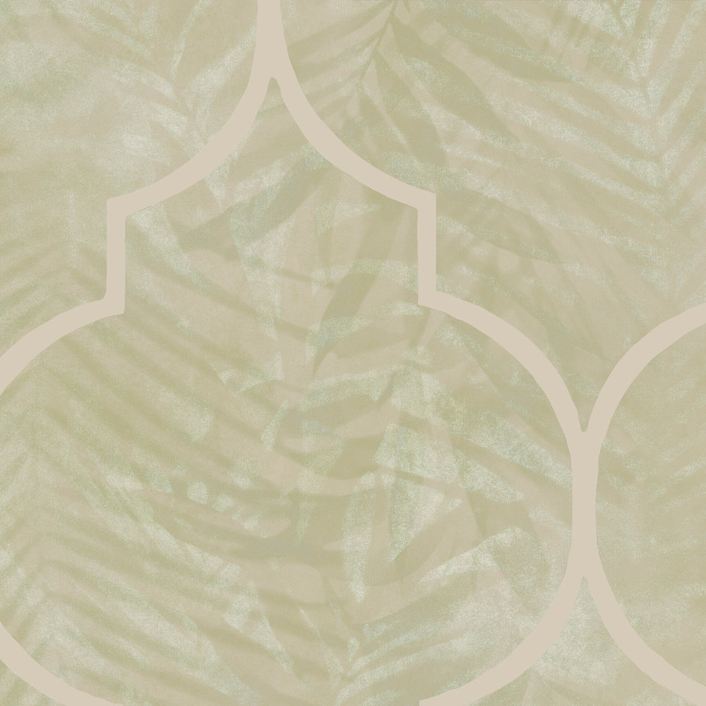             Floral Leaves Wallpaper with Tiles Ornament - Beige
        