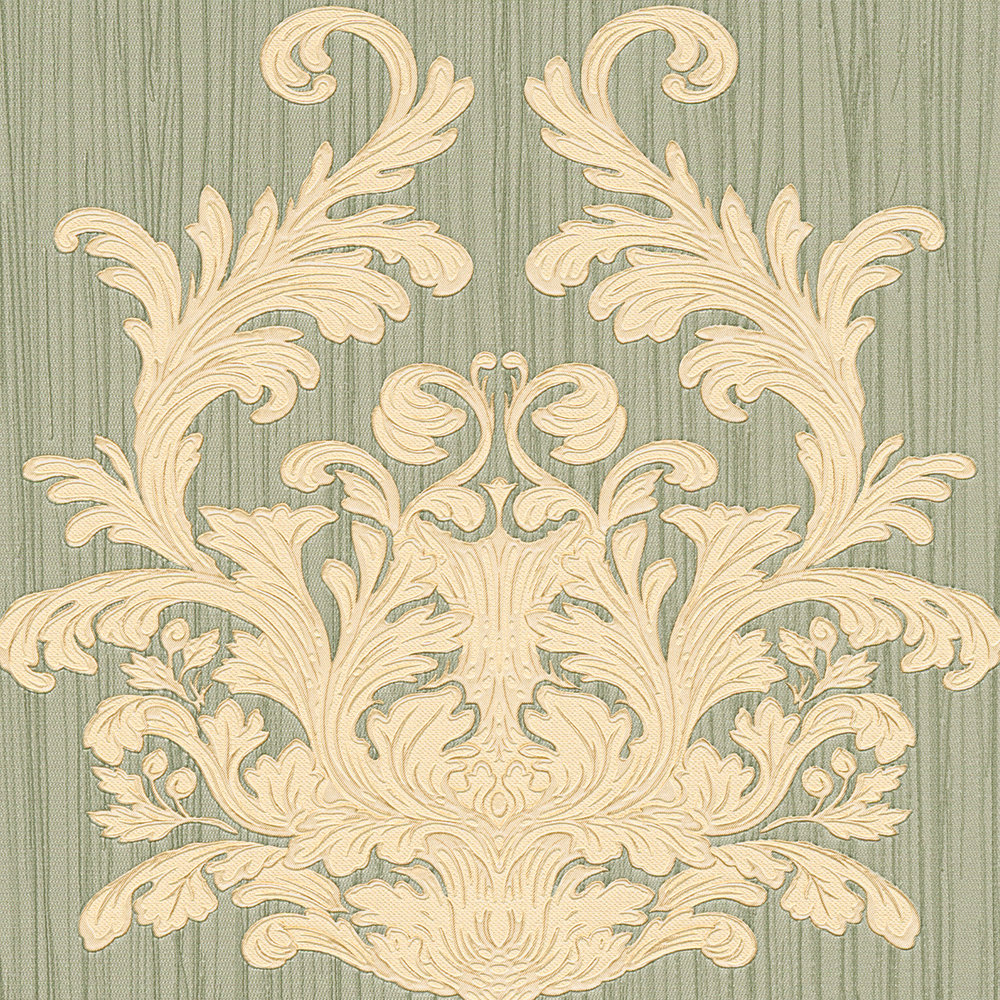             Ornament wallpaper with gold emblem pattern - green, metallic
        