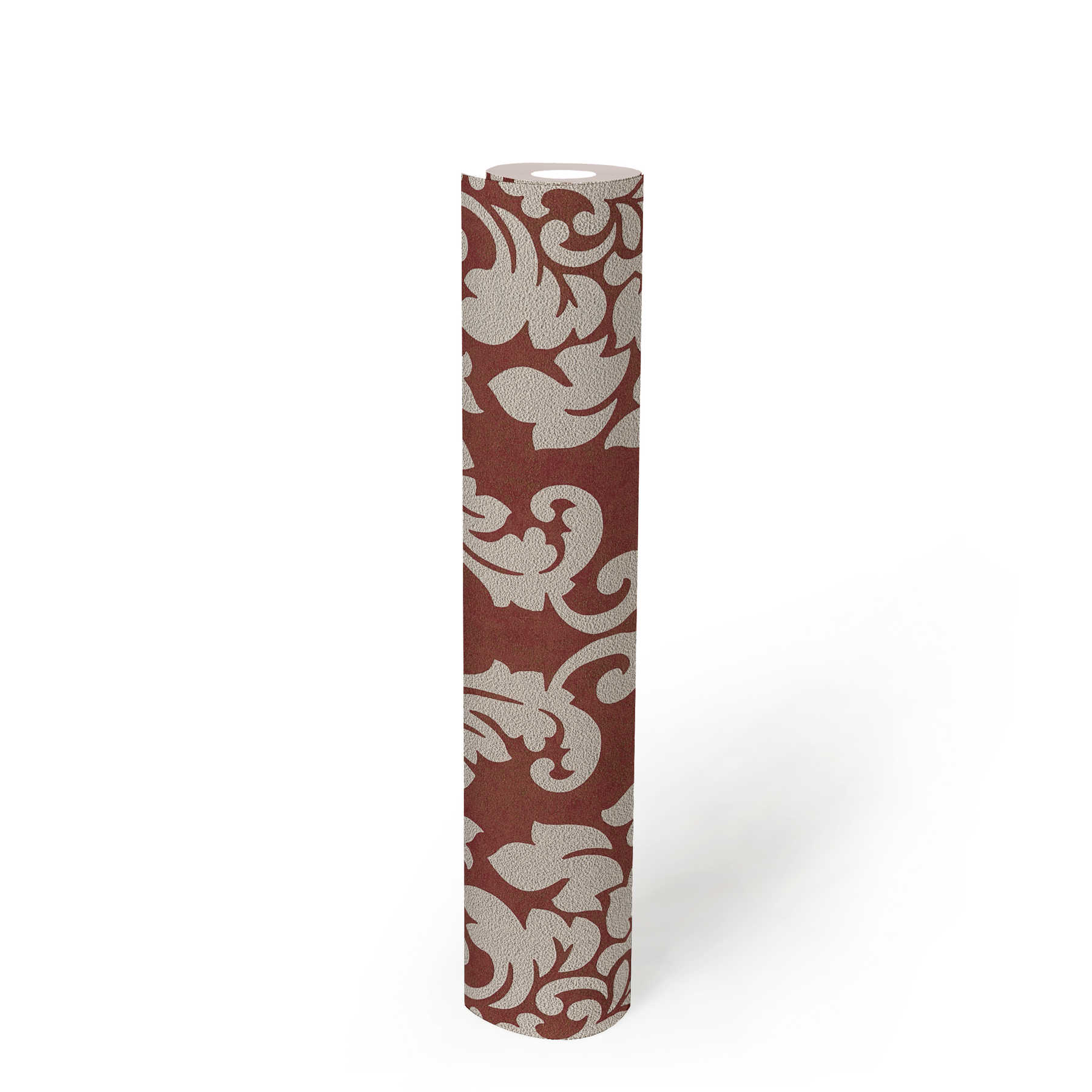             Floral ornamental wallpaper with metallic effect - red, gold, beige
        