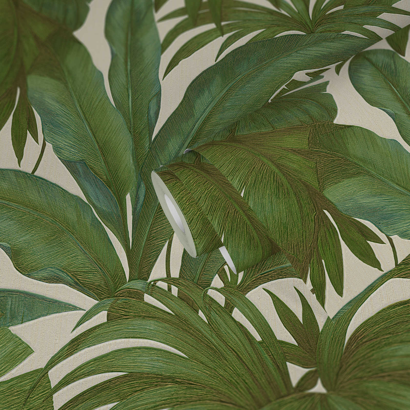            Papel pintado VERSACE motivo palmeras - beige, verde, metálico
        