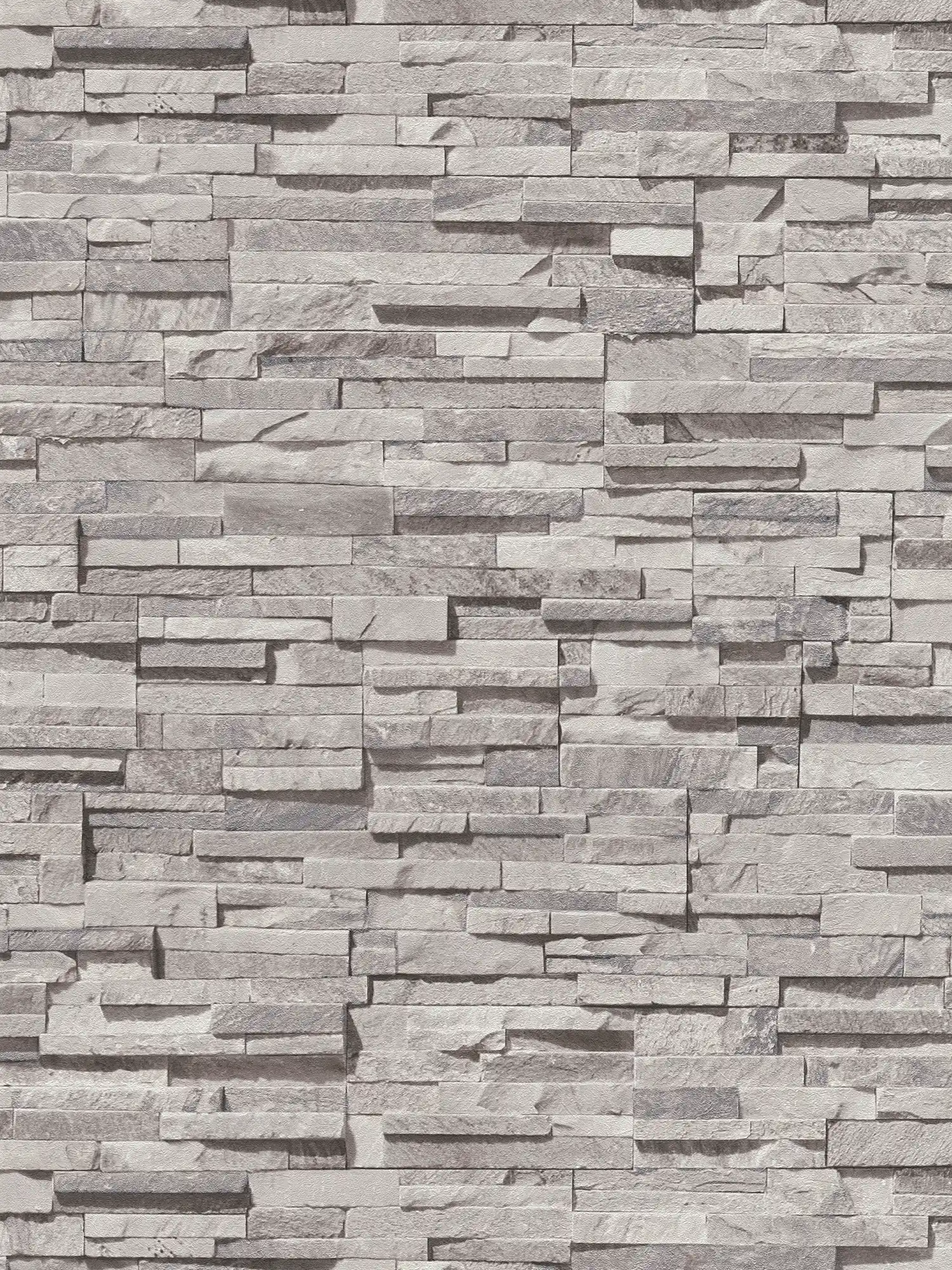 Stone-look non-woven wallpaper with glossy pattern - light grey, beige, silver
