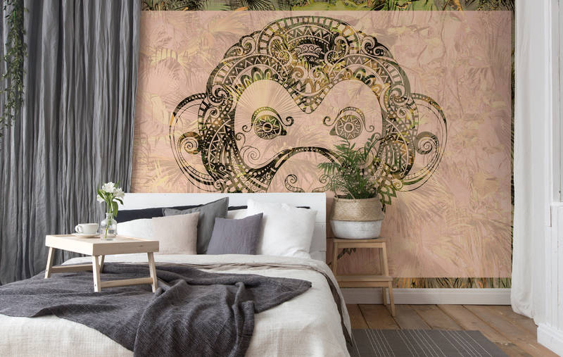             Photo wallpaper monkey boho style for teen room - orange, yellow, pink
        