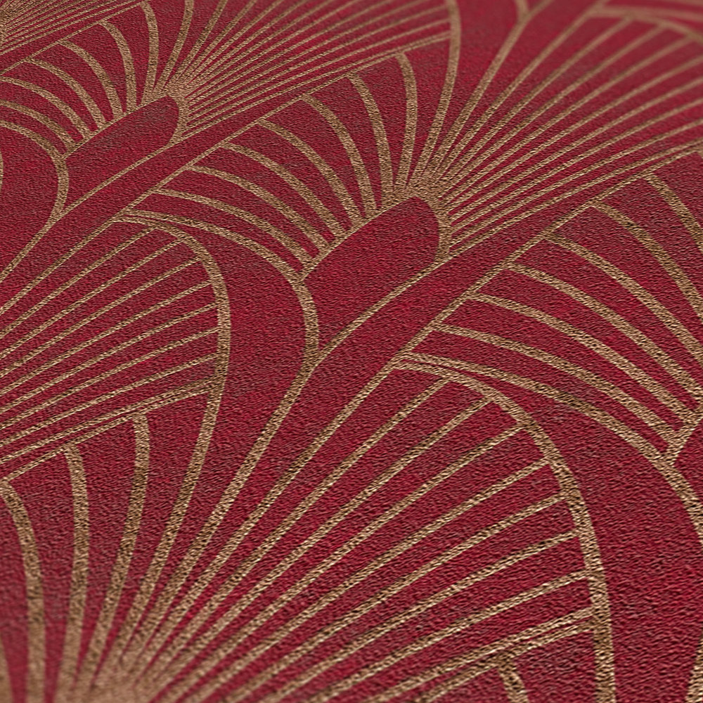            Papel pintado Art Deco patrón retro dorado - rojo, dorado
        