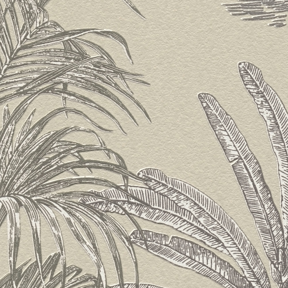             Carta da parati Palm in tessuto non tessuto con struttura ed effetto opaco-lucido - Crema
        