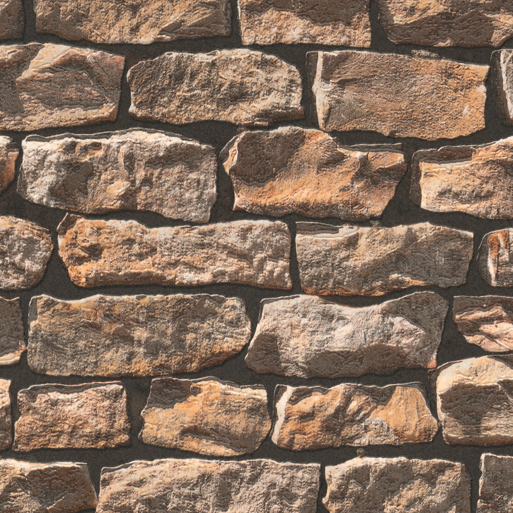             Carta da parati effetto pietra con parete 3D in pietra naturale - marrone
        