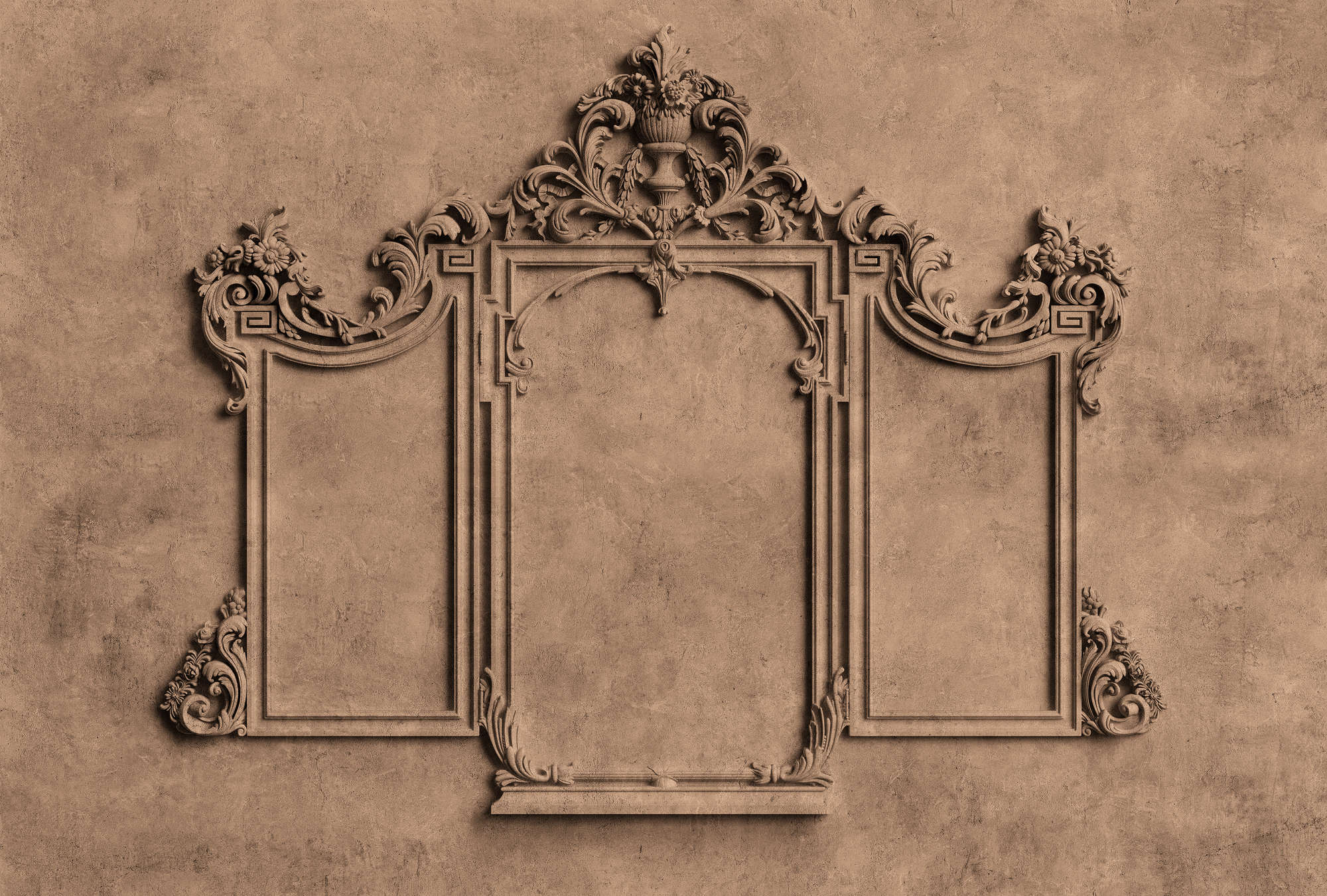             Lyon 1 - Muurschildering 3D stucco frame & gipslook in bruin
        
