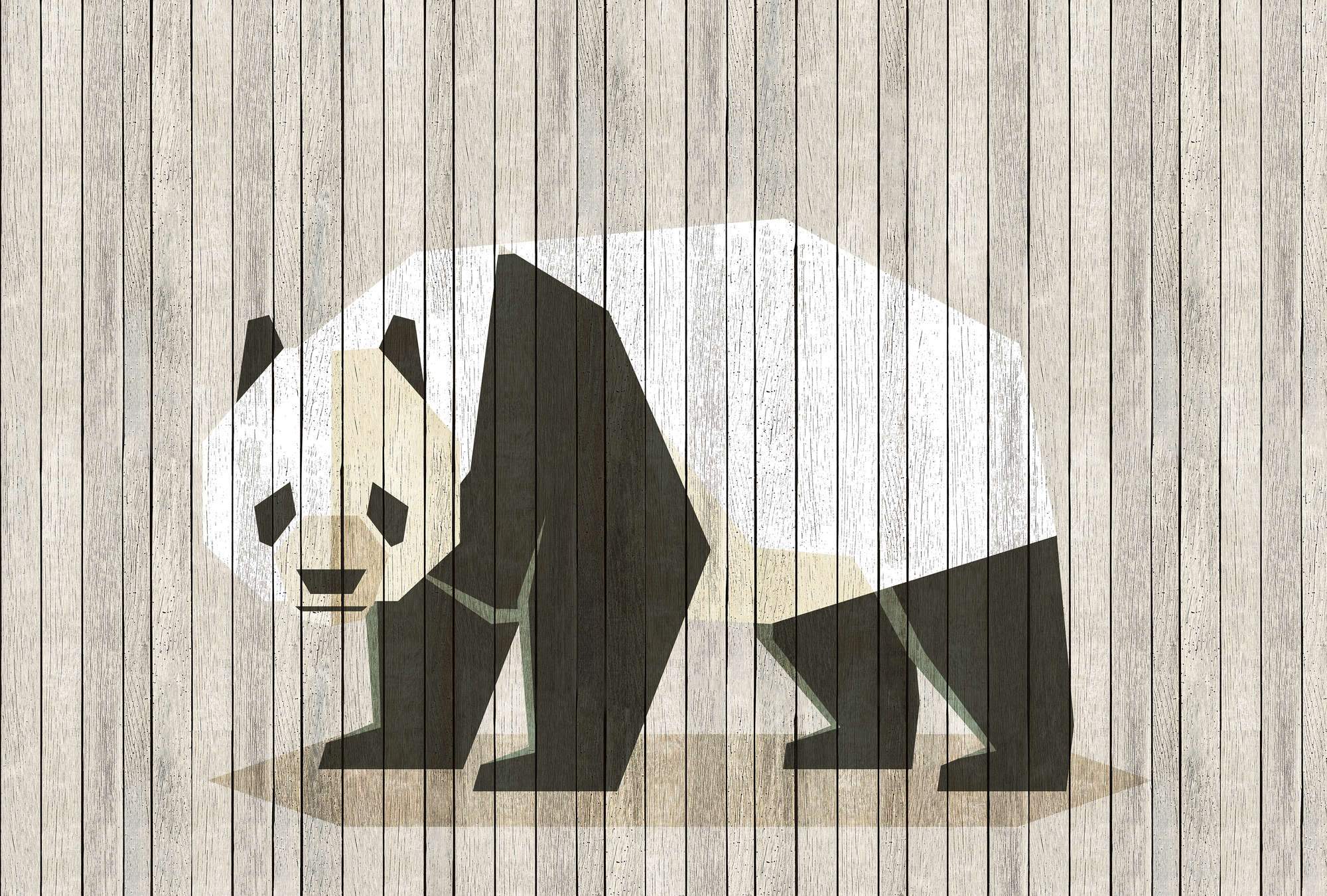             Born to Be Wild 2 - Photo wallpaper on wood panel structure with panda & board wall - Beige, Brown | Matt smooth fleece
        