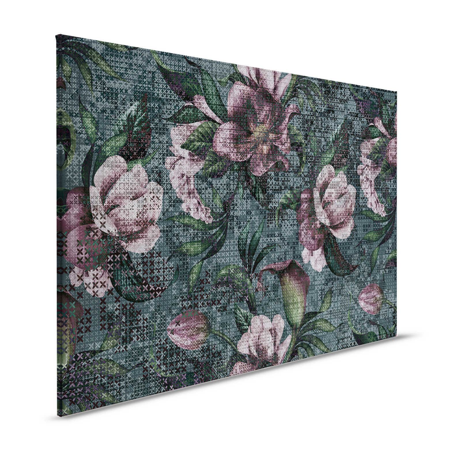 Flores Lienzo Pintura Diseño Pixel - 1,20 m x 0,80 m
