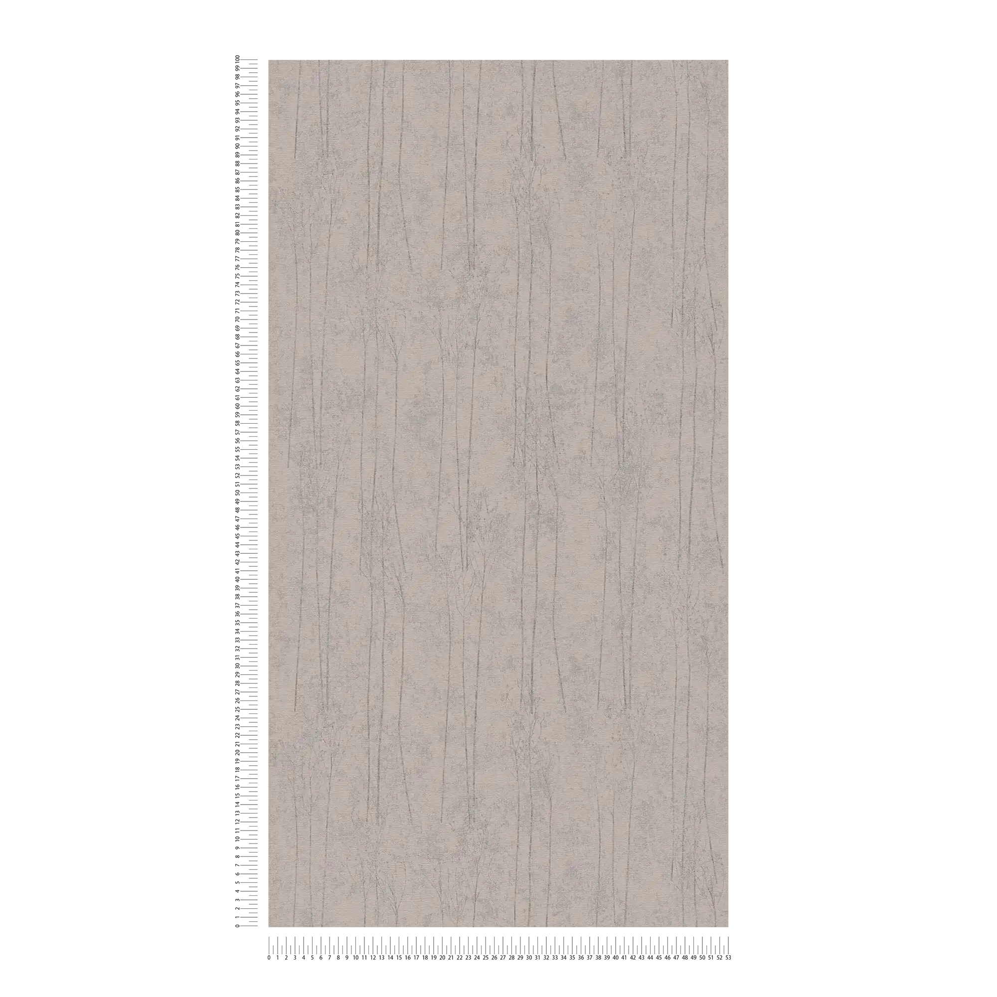             Grey non-woven wallpaper with nature design in Scandi style
        