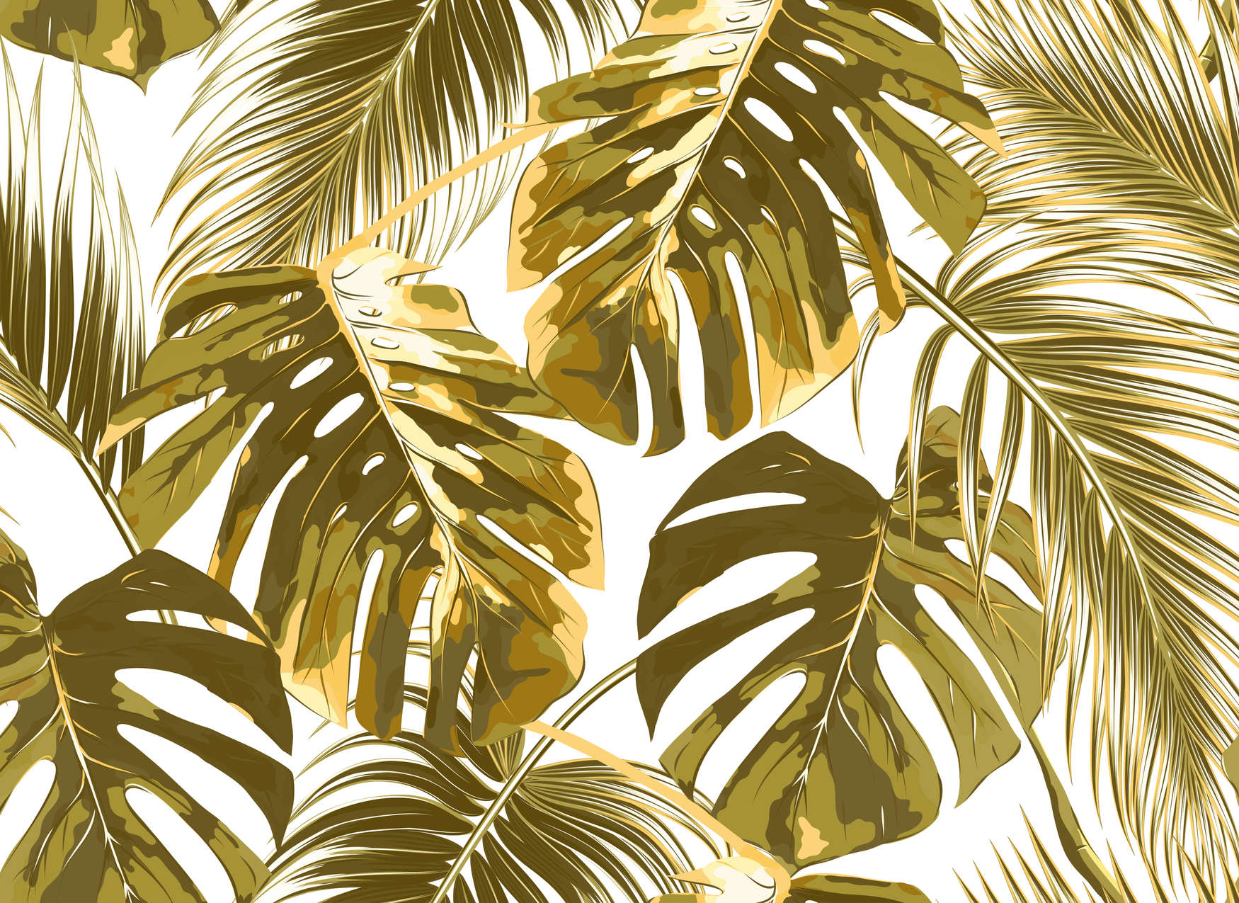             Palm Leaves Art Style Onderlaag behang - Geel, Wit
        