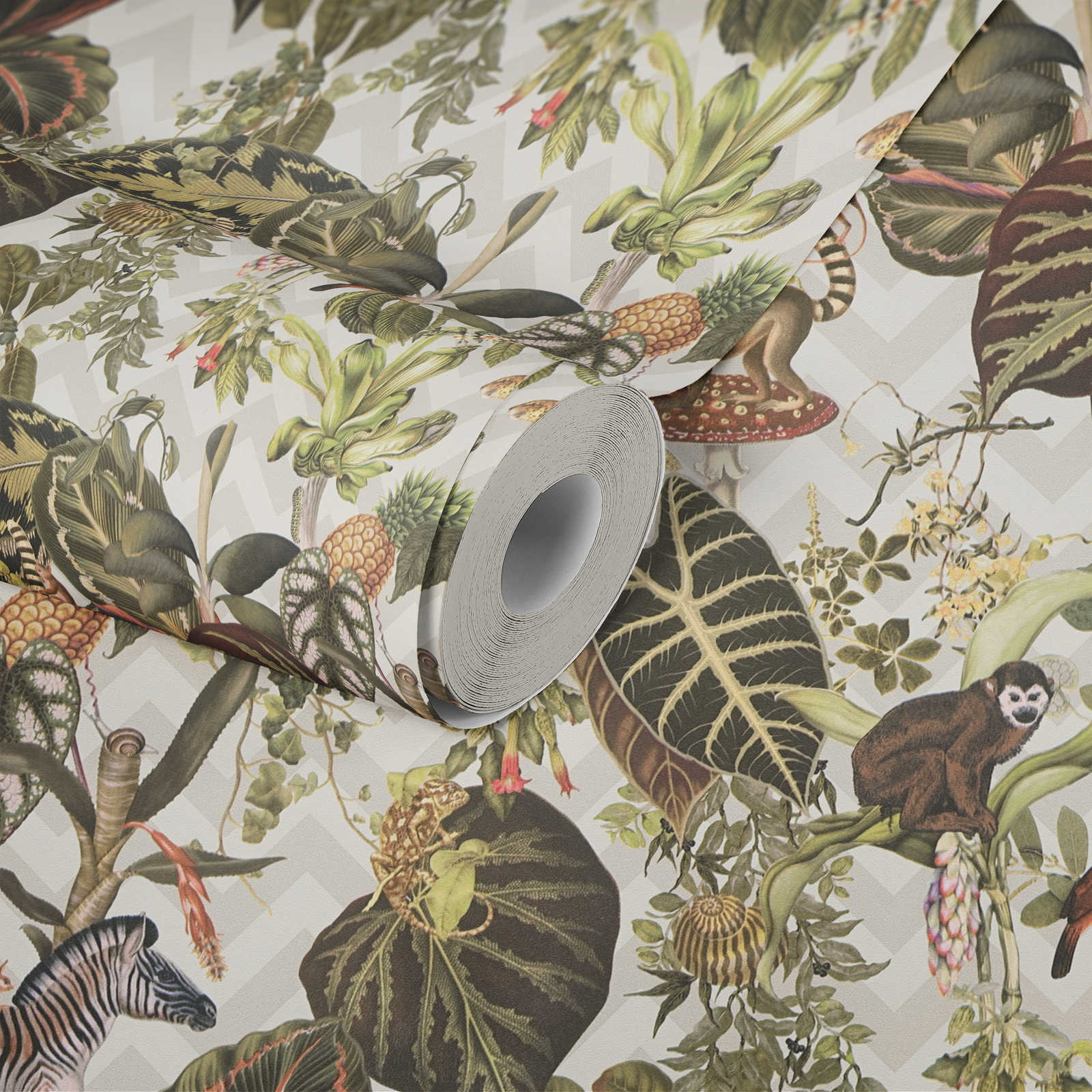             Designer wallpaper MICHALSKY jungle leaves & animals - beige, colourful
        