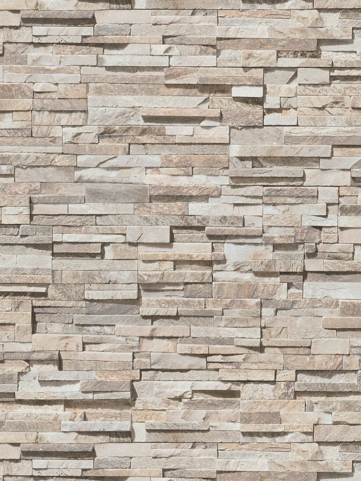         Slightly glossy non-woven wallpaper with stone wall look - beige, brown
    