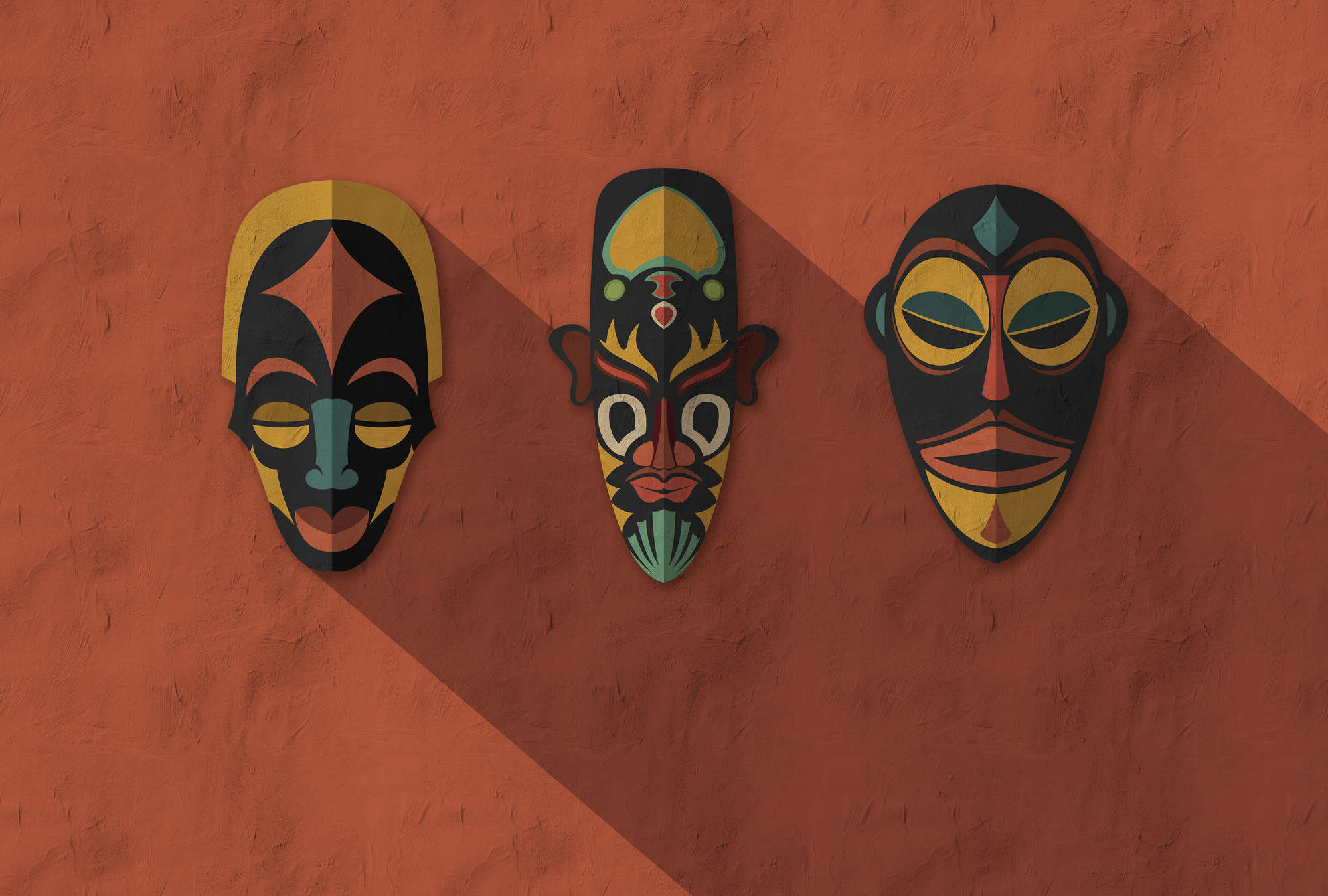             Zulú 2 - Fotomural Naranja Terracota, Máscaras de África Diseño Zulú
        