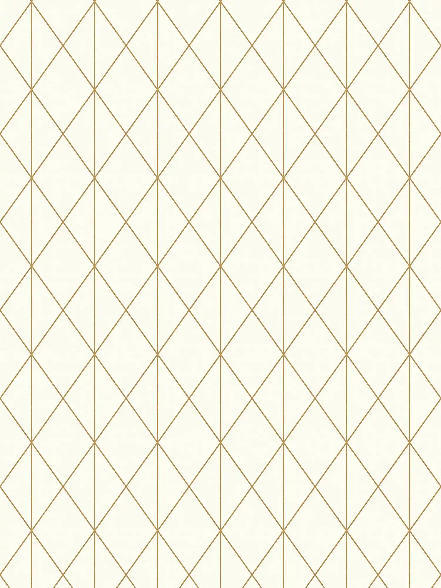 Non-woven wallpaper with golden line pattern & diamond design - cream
