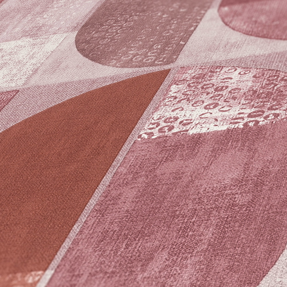             Wallpaper retro design in Scandinavian style - red, pink, beige
        
