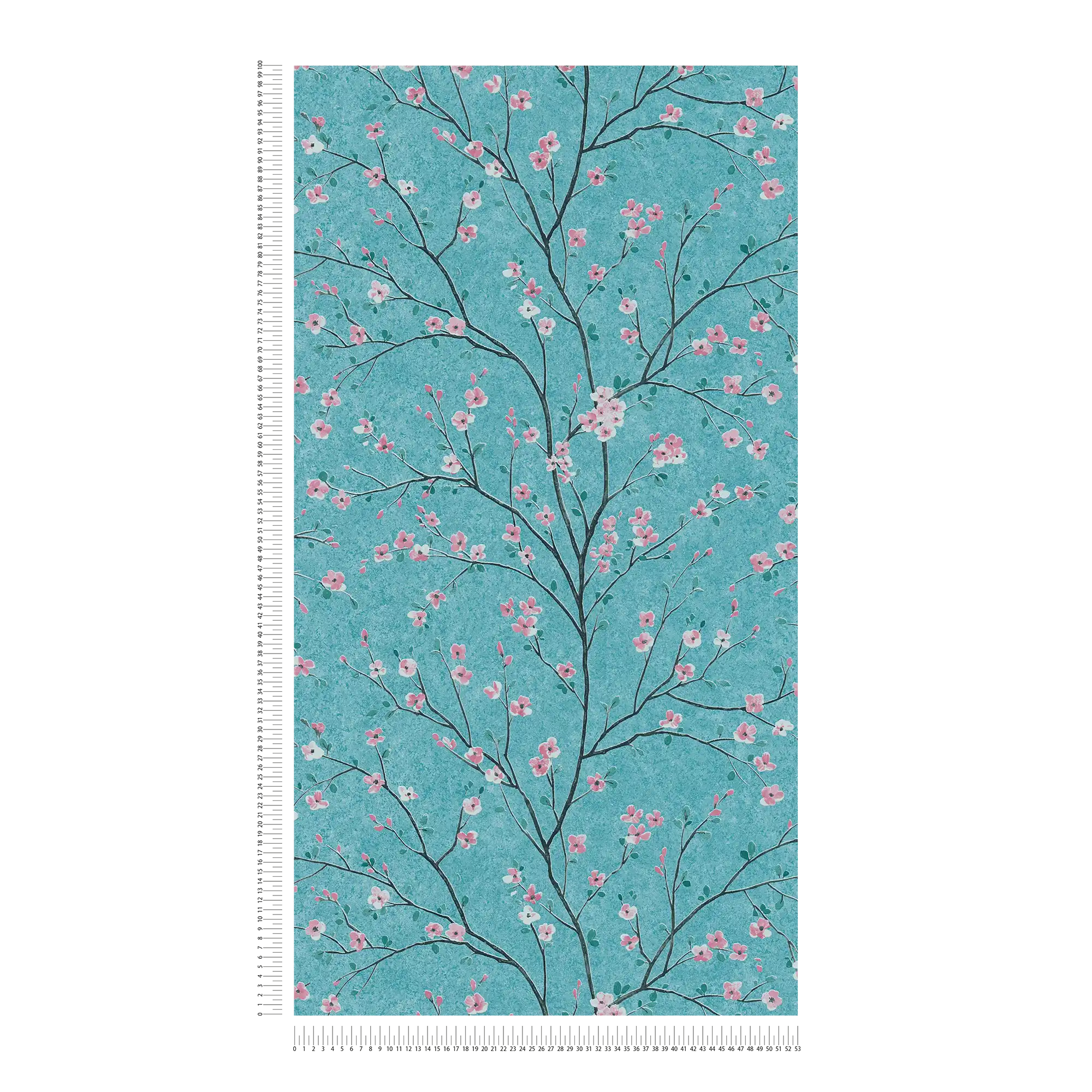             Papel Pintado Flor de Cerezo Japonés - Azul, Verde, Rosa
        