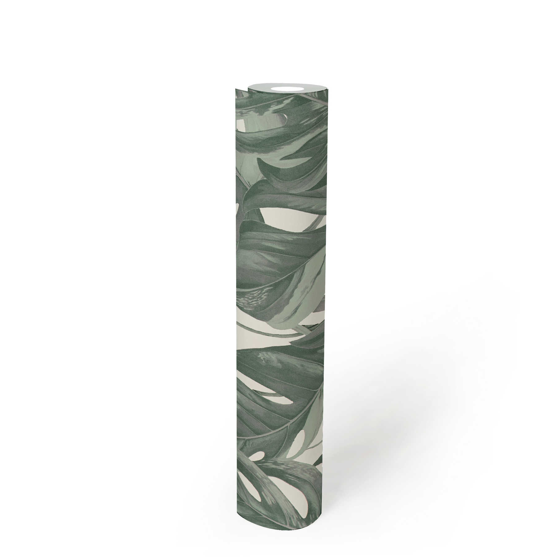             Feuilles de papier peint motif monstera tropical - vert, blanc
        