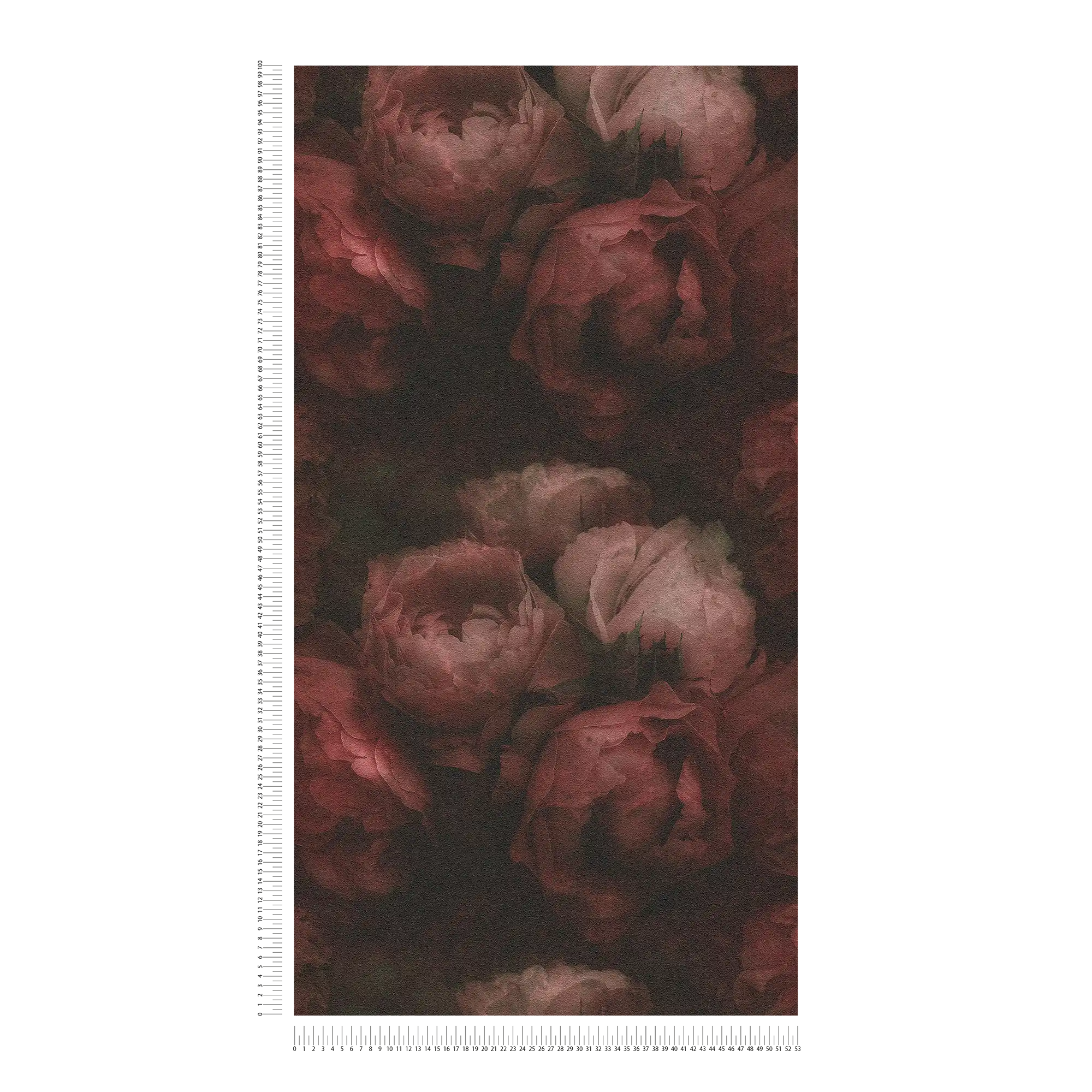             Non-woven wallpaper peonies & linen look - red, black
        