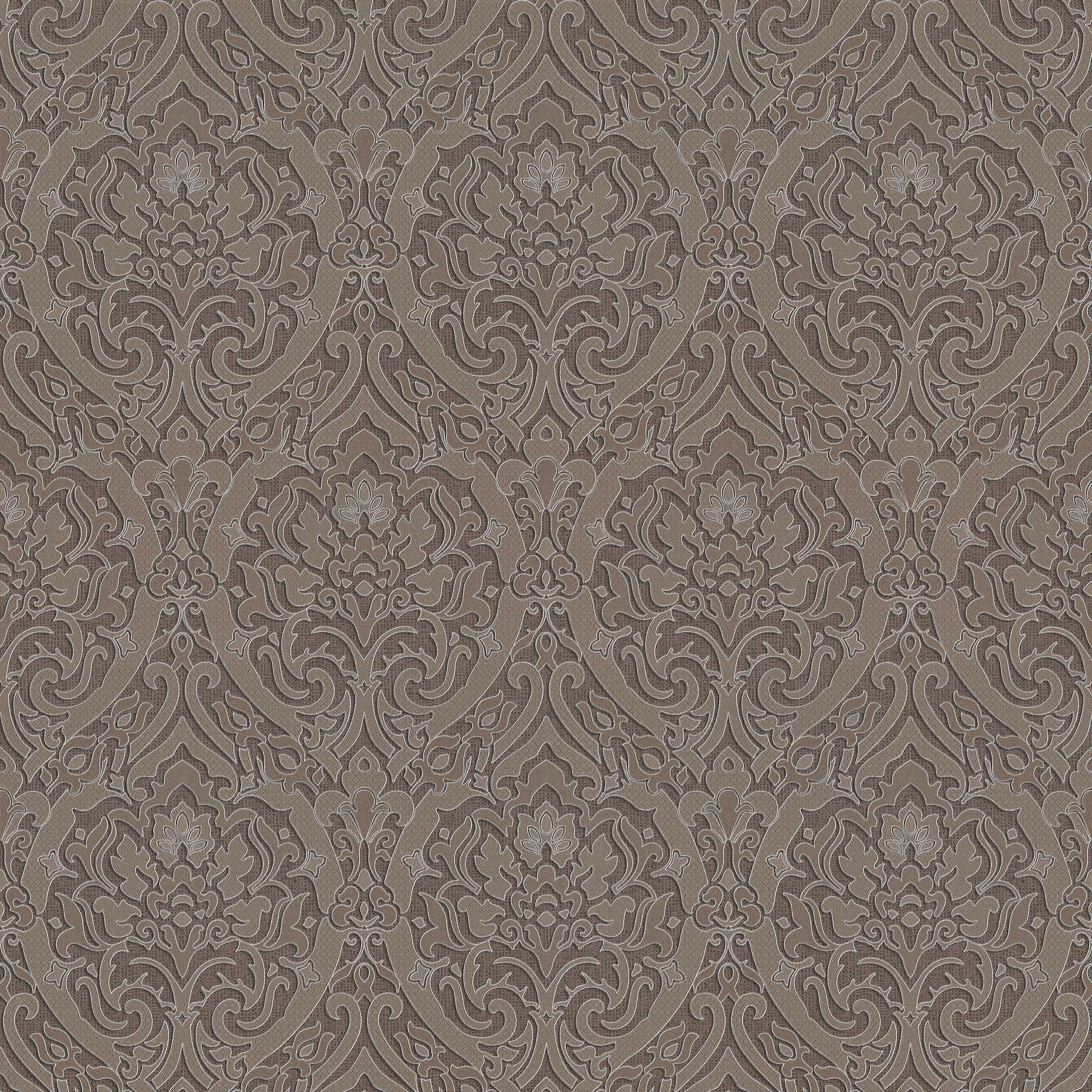 Ornament wallpaper with 3D design & texture pattern - Brown, Metallic
