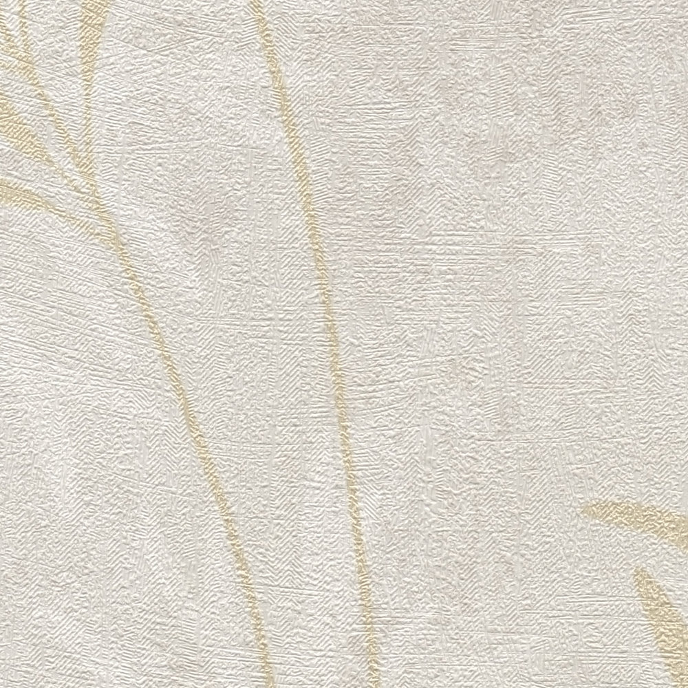             Carta da parati in tessuto non tessuto con motivo floreale a palma - crema, grigio, oro
        