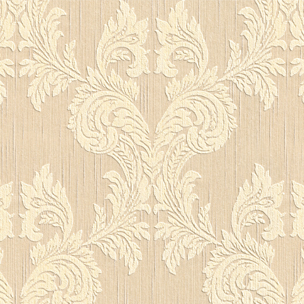             Papier peint à l'aspect textile avec motif ornemental, style classique - beige
        