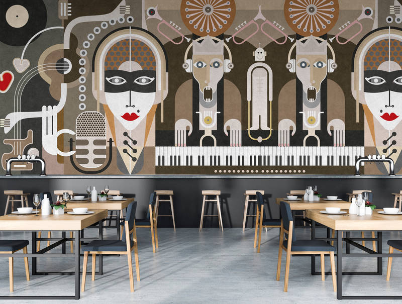            Wall of sound3 - Papier peint abstrait avec visages- structure béton - beige, marron | structure intissé
        