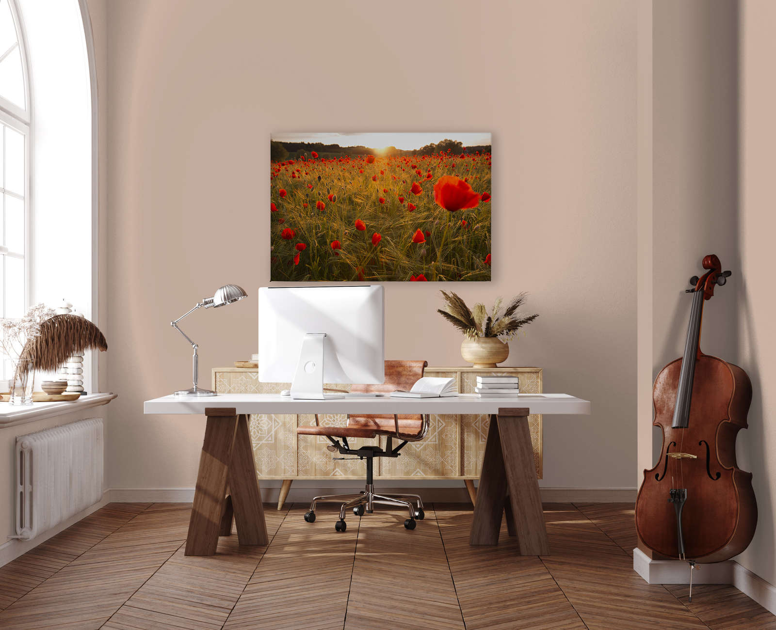             Poppy Meadow Canvas Painting at Sunrise - 1.20 m x 0.80 m
        