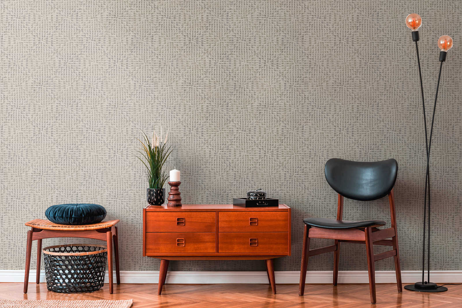             Ethno wallpaper with textured pattern & mosaic effect - grey, beige
        