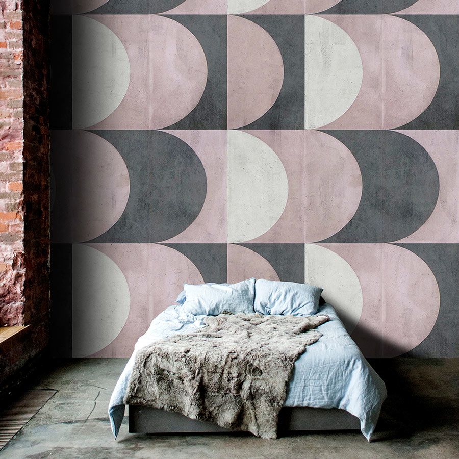 Digital behang »julek 1« - retro patroon in betonlook - grijs, lila | Glad, licht glanzend premium vliesdoek
