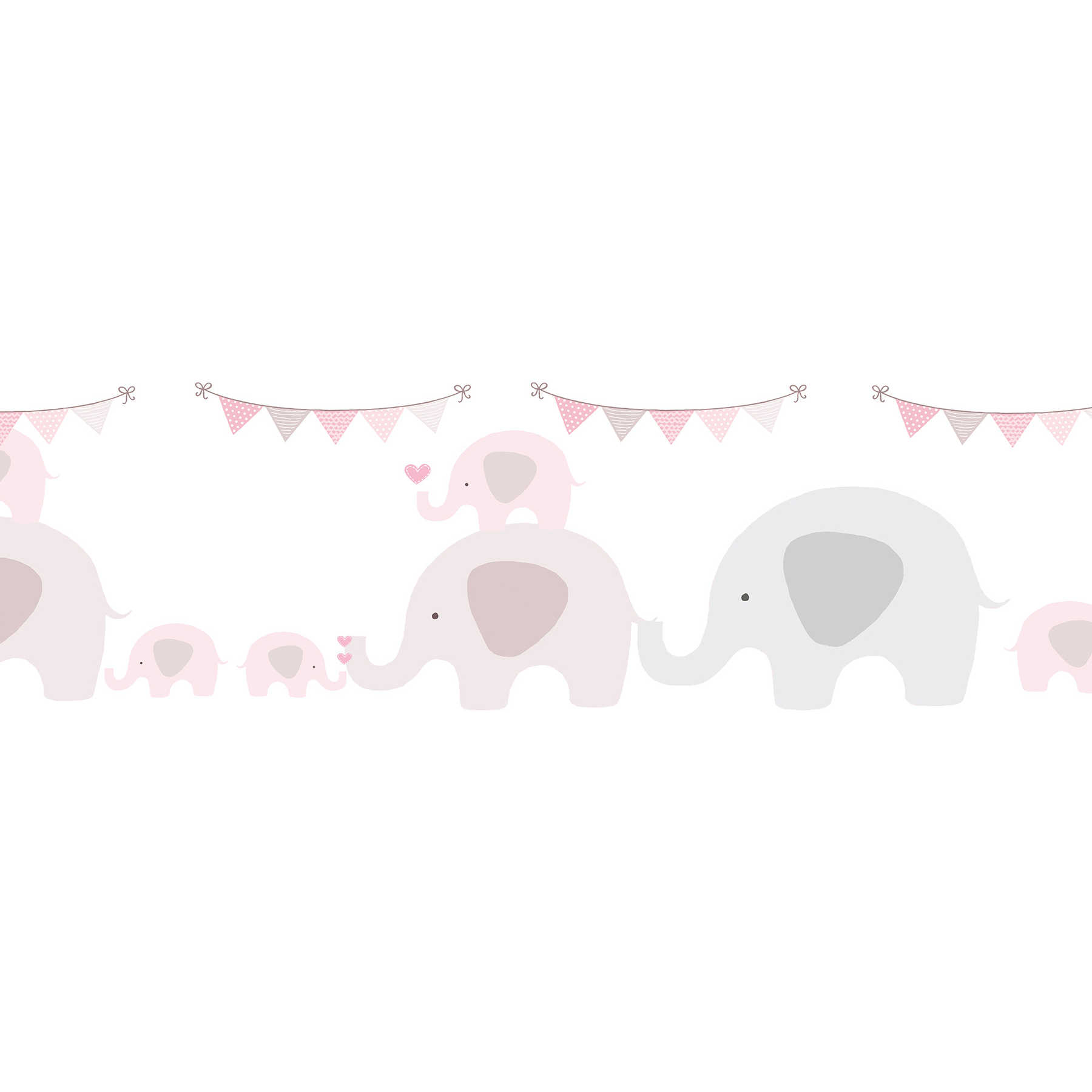 Baby wallpaper "Pink herd of elephants" for girls - pink, grey, white
