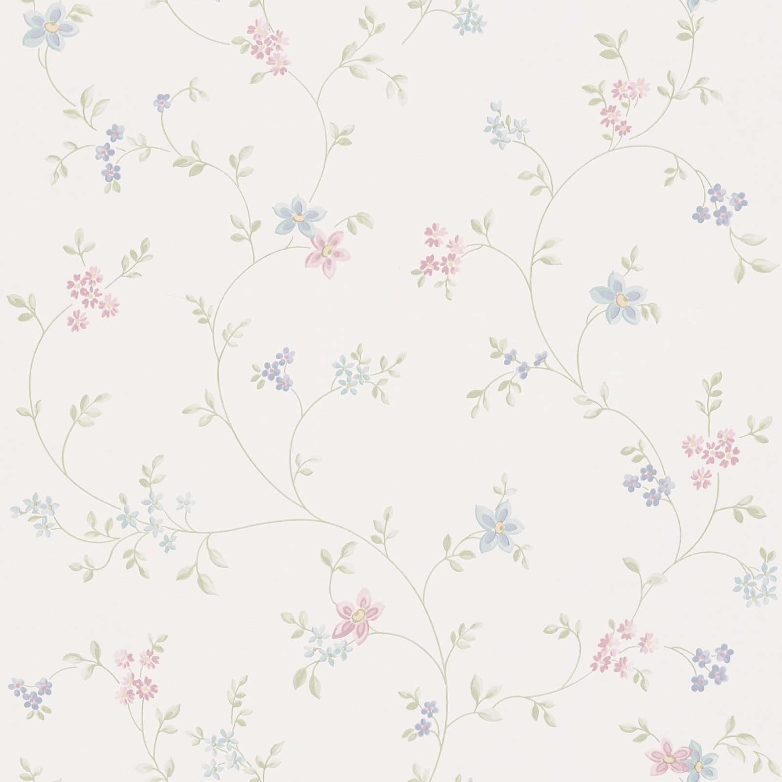         Floral wallpaper with vines in country style - cream, green, blue
    