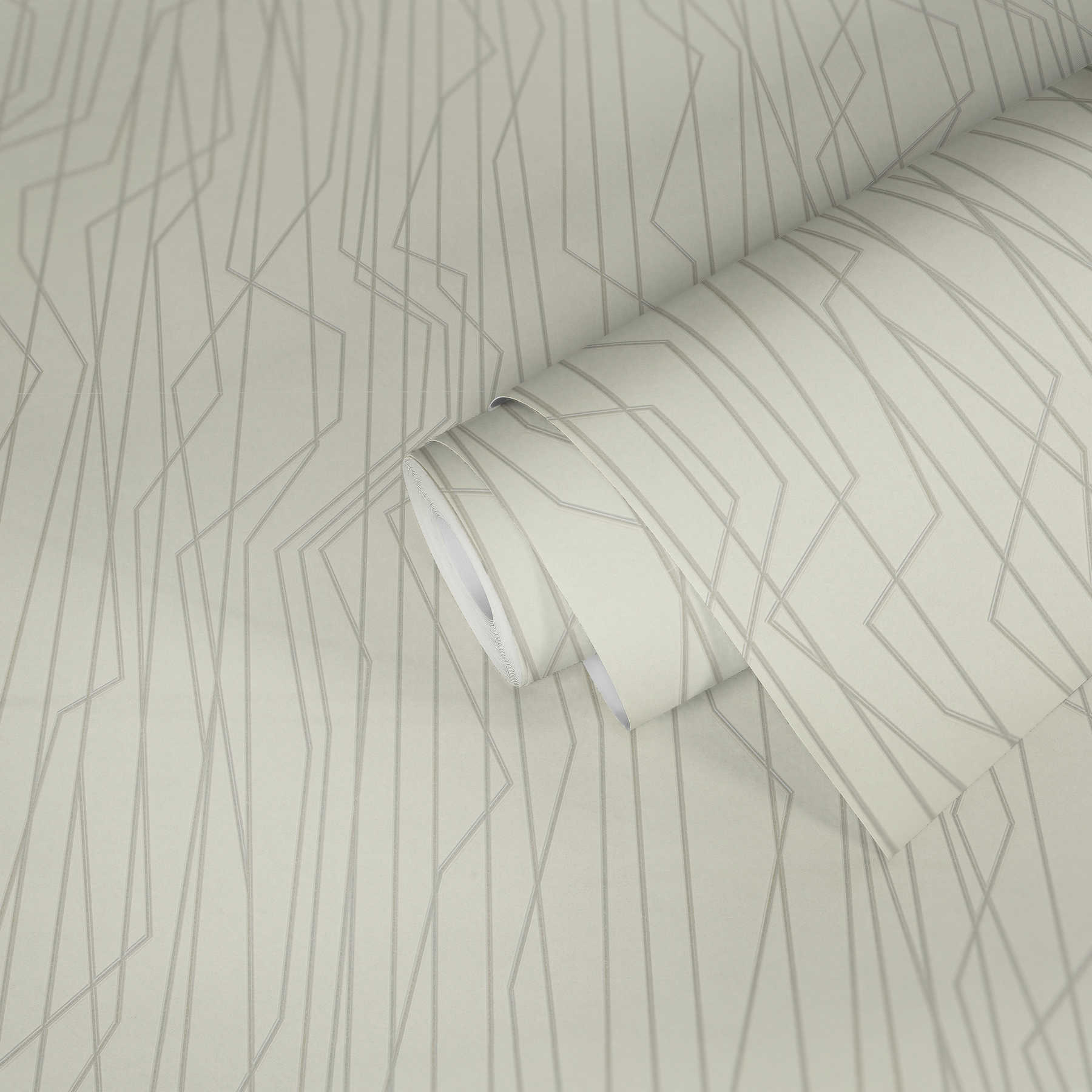             Behang met geometrisch patroon & metalen details - grijs, wit
        