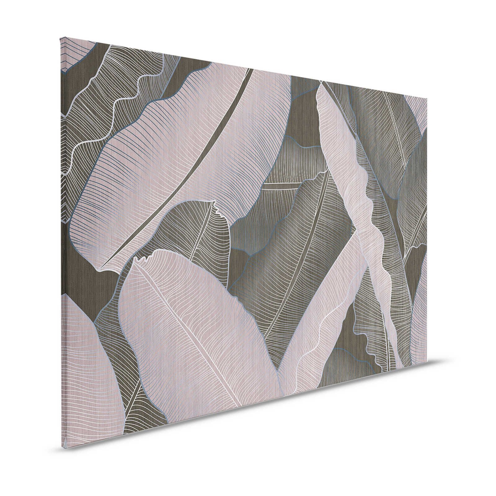 Under Cover 2 - Palm Leaf Canvas Painting Grey & Pink Drawing Style - 1.20 m x 0.80 m
