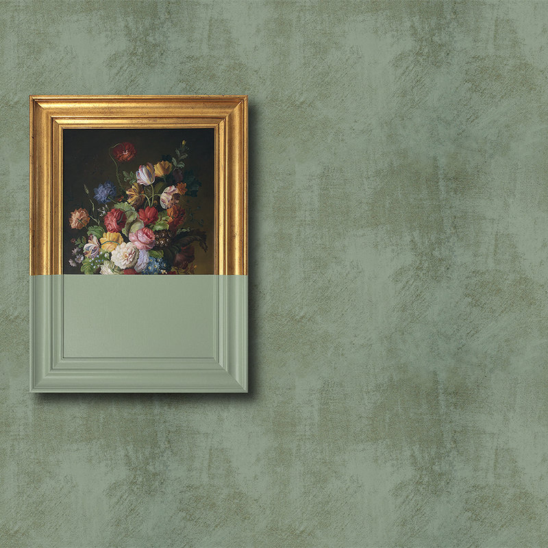 Frame 3 - Wallpaper Painted Over Artwork, Green - Wipe Clean Texture - Green, Copper | Matt Smooth Non-woven
