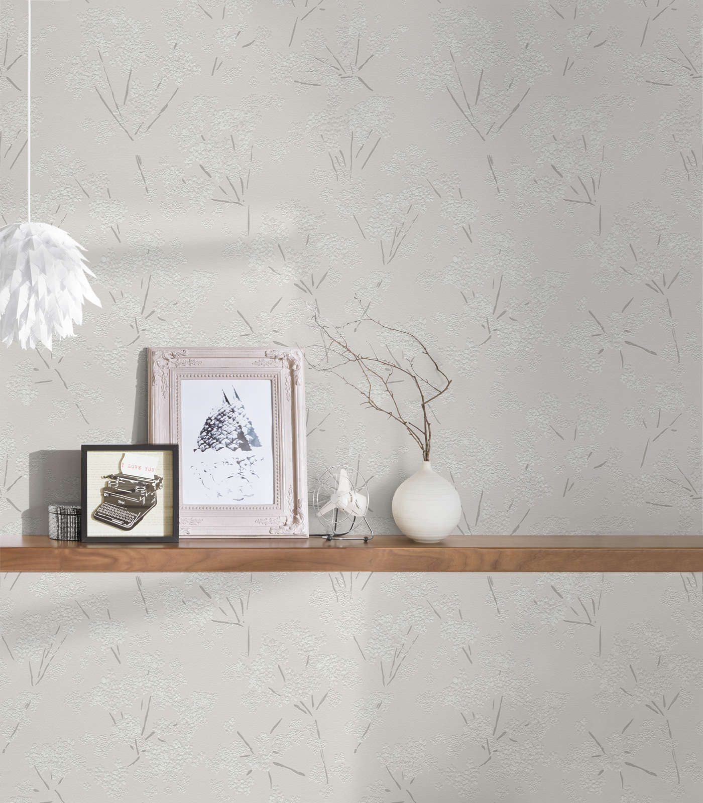            papier peint en papier intissé avec motif floral abstrait - gris, blanc
        