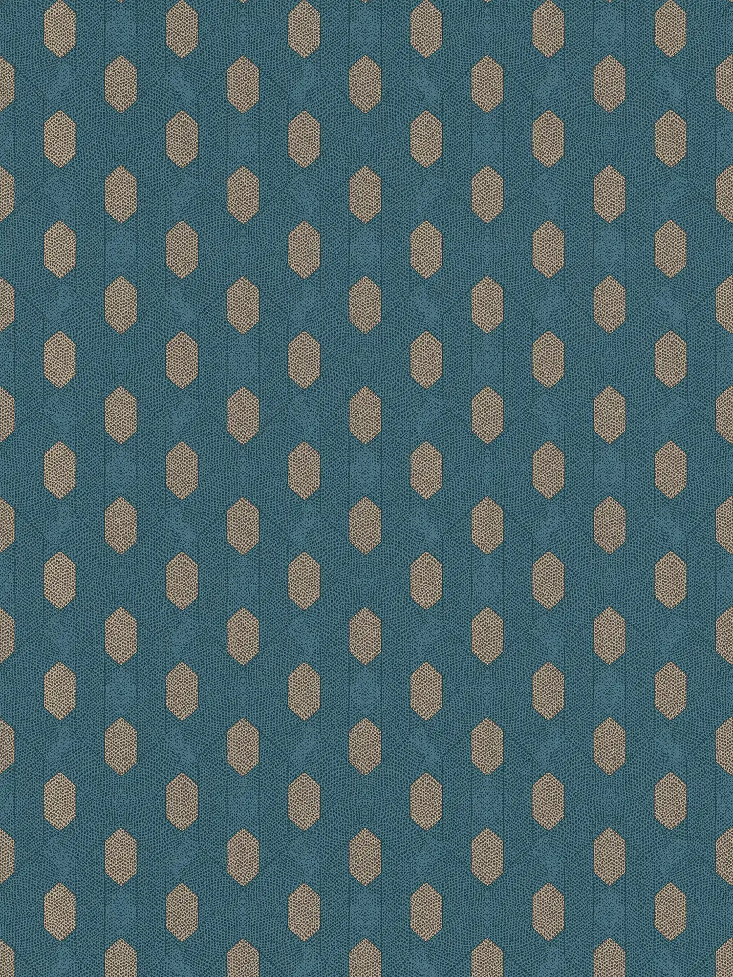Blauw behang met geometrisch patroon & gouden details - blauw, bruin, beige
