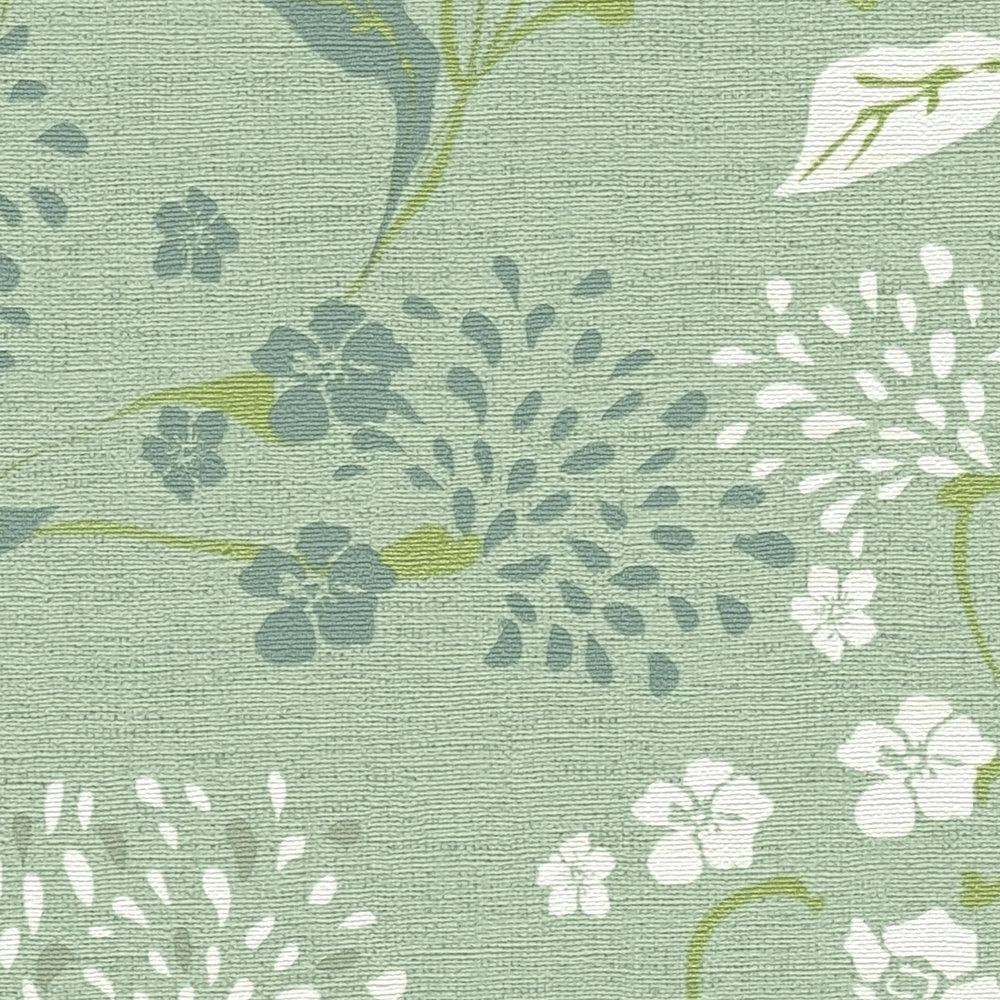             Non-woven wallpaper with floral dandelion pattern - green, white
        