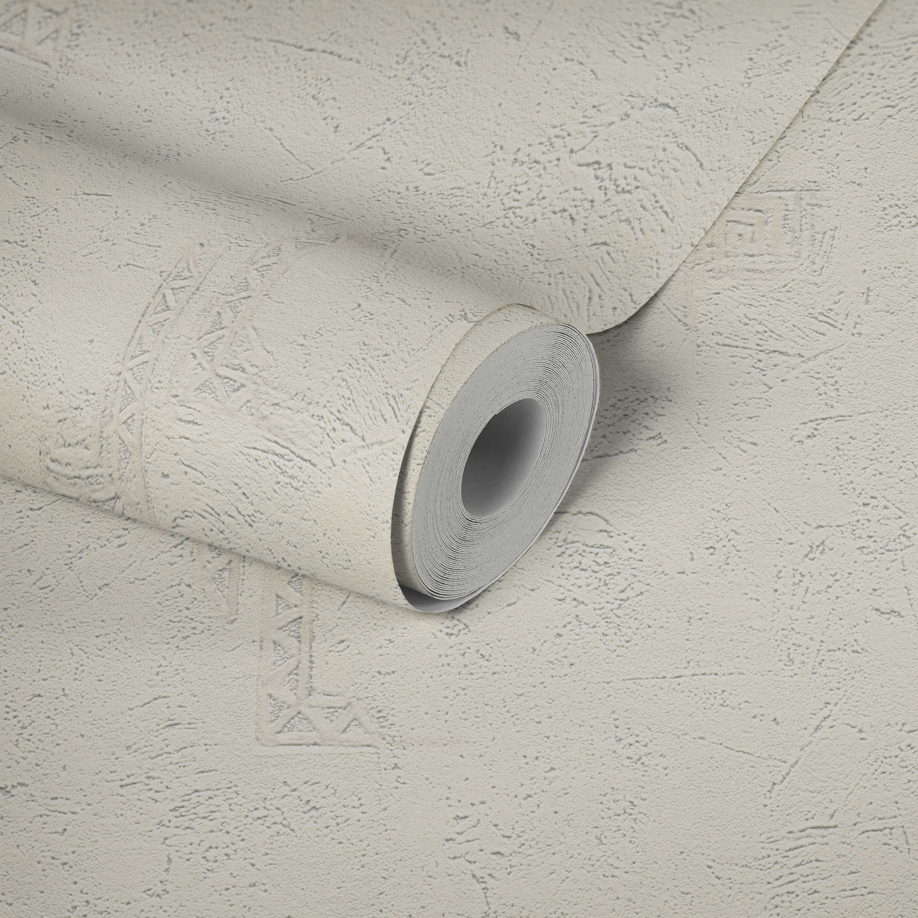             Wallpaper with plaster texture and graphic elements - grey, white
        