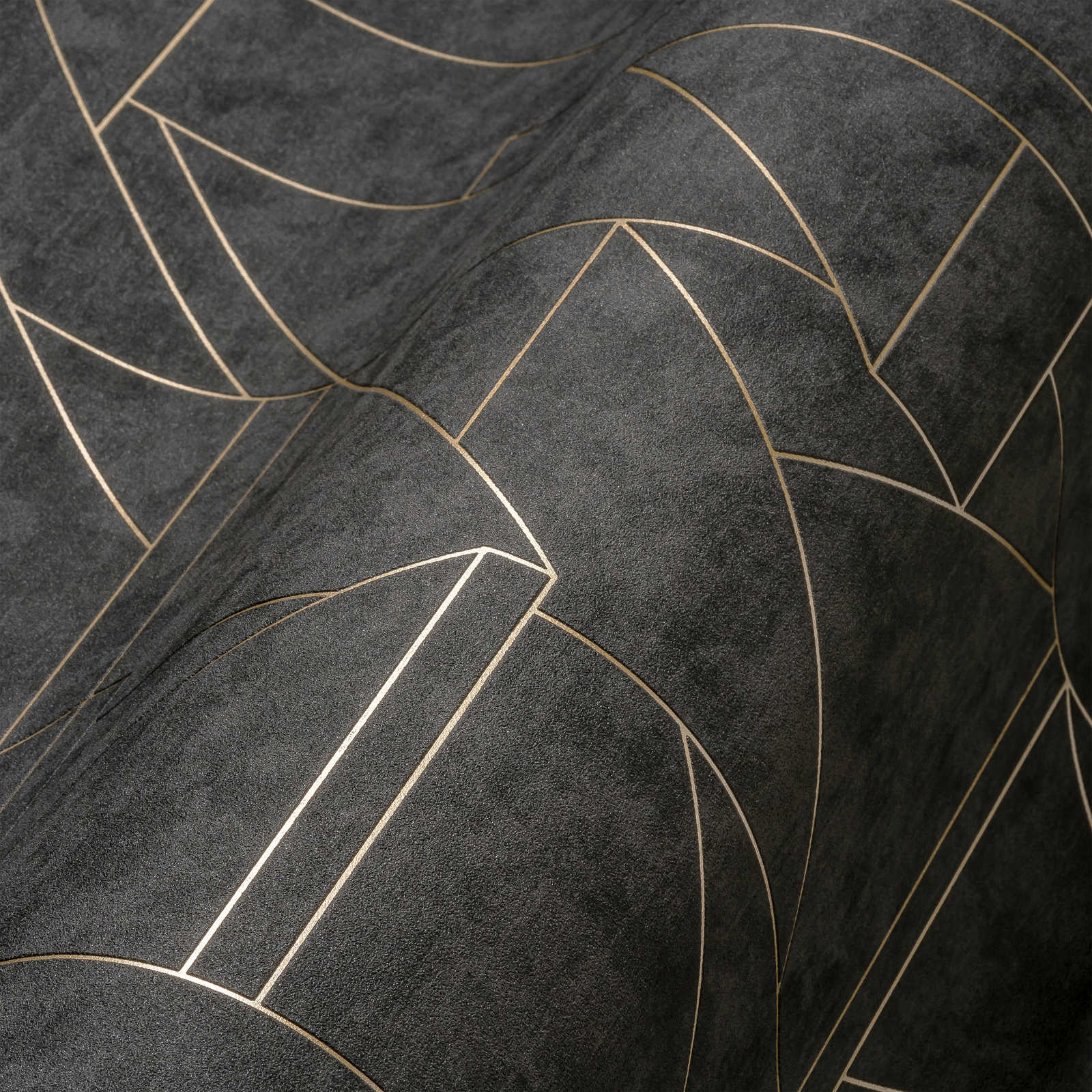            Papel pintado no tejido con discreto motivo de líneas - negro, dorado
        