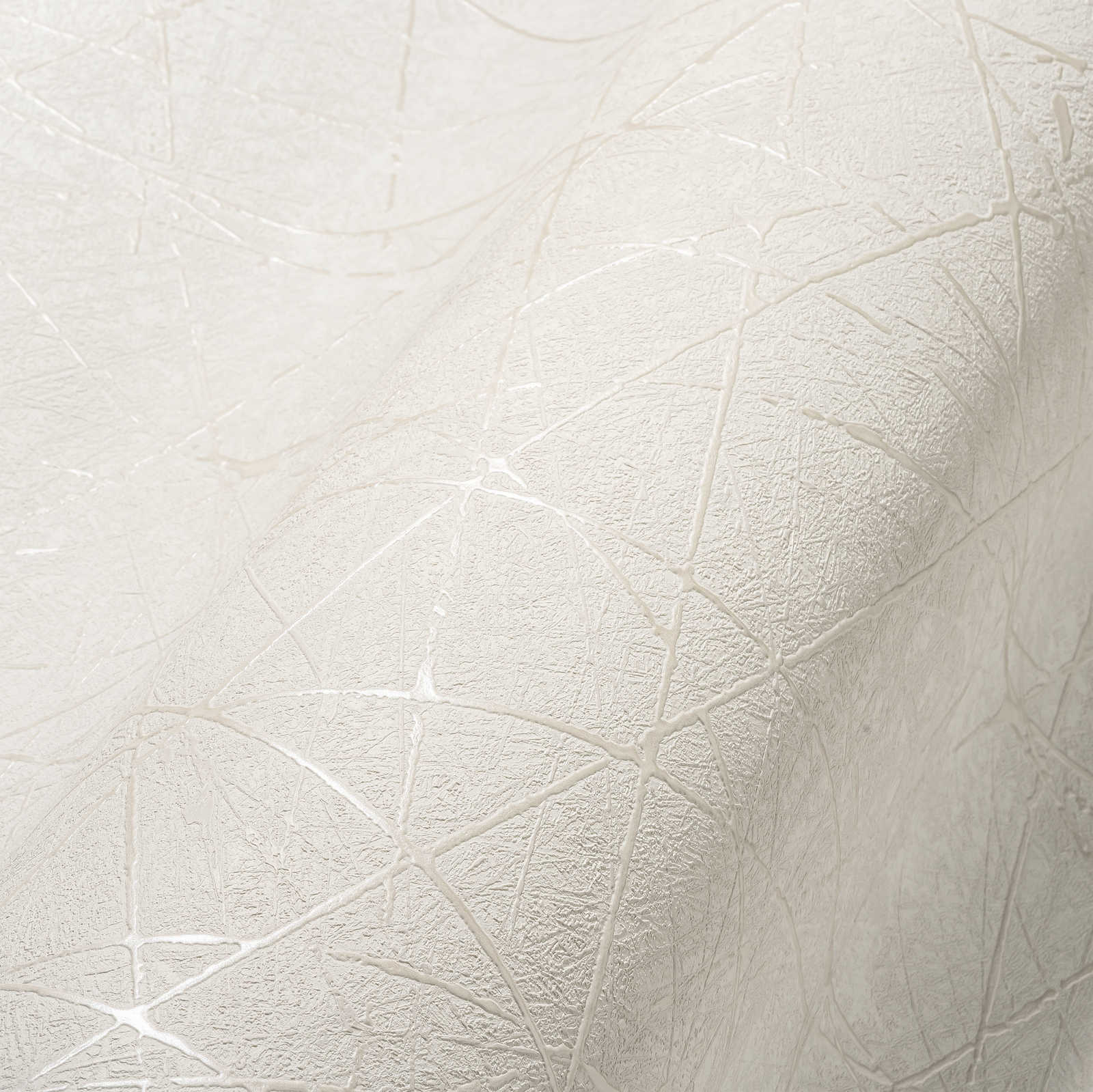             Non-woven wallpaper with graphic line pattern - white, cream, silver
        