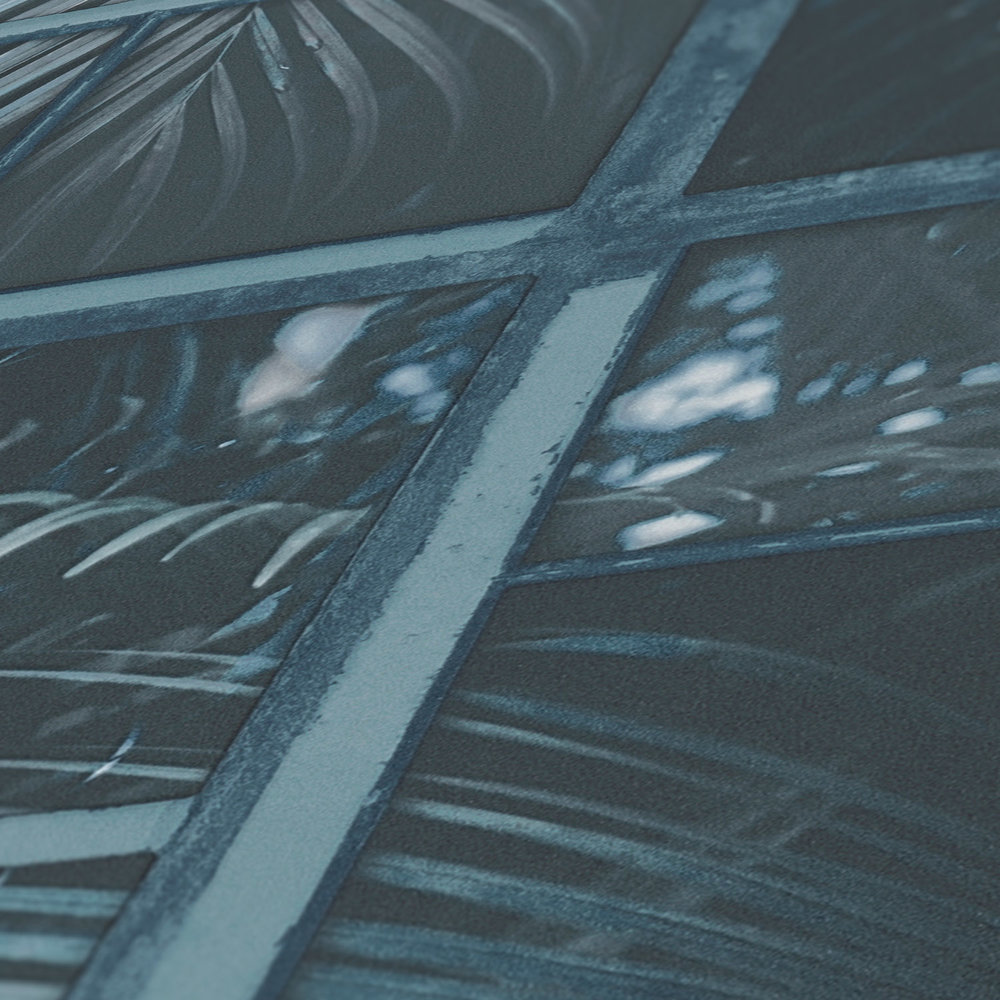             Behang Raam met Junglezicht & 3D Effect - Blauw, Zwart
        