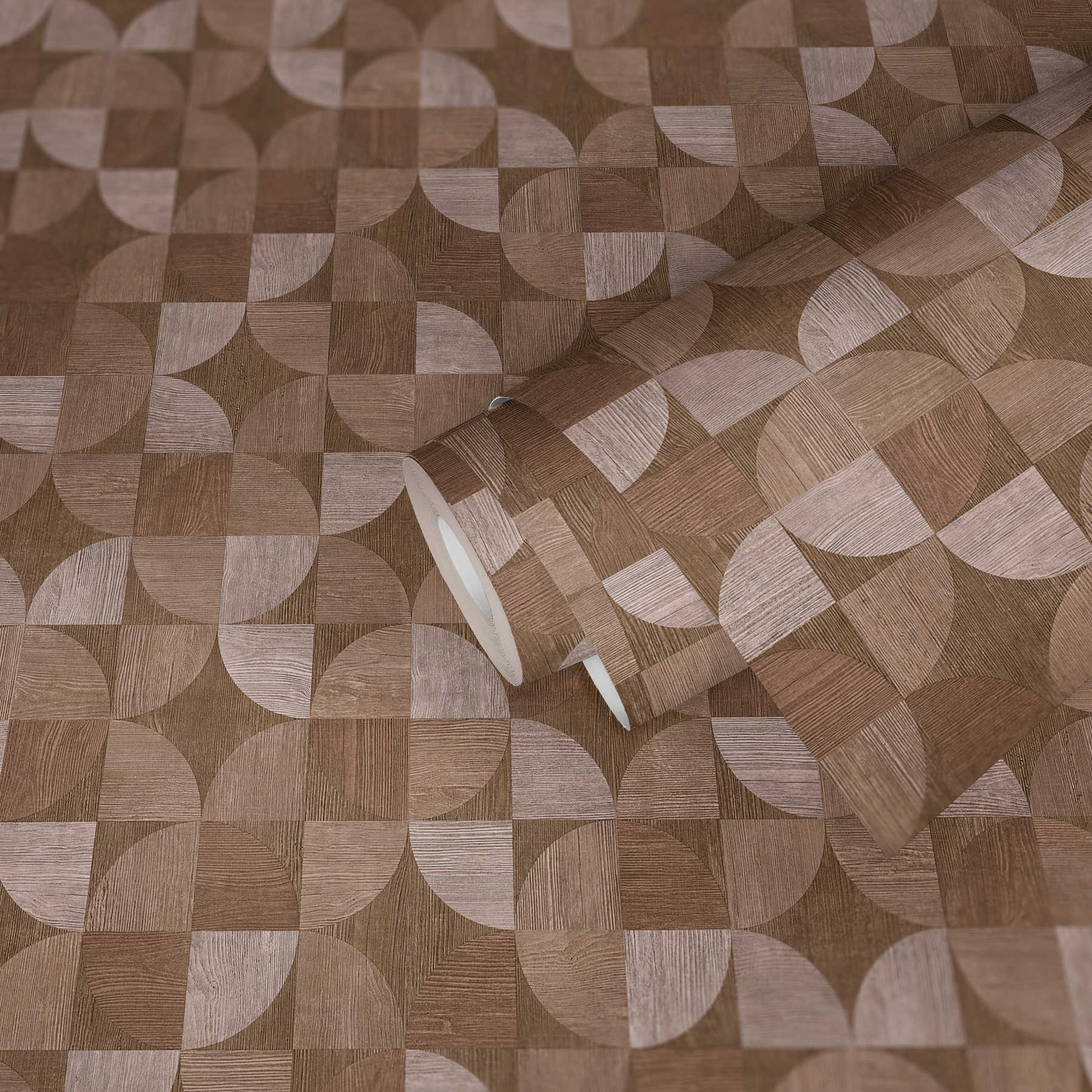             Behang met grafisch patroon in houtlook - bruin, beige
        