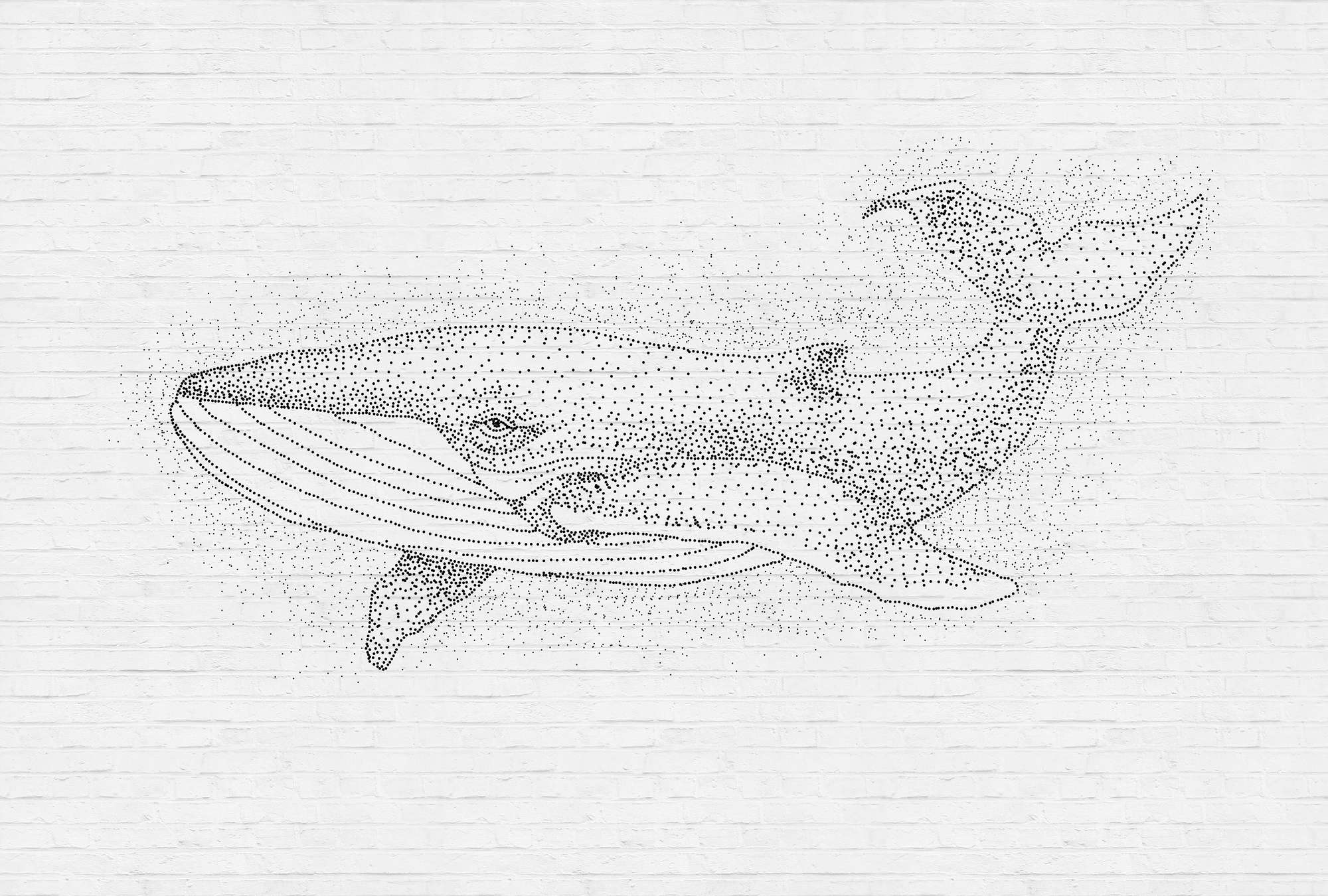             Papel pintado de diseño Pared de ladrillo y motivo de ballena
        
