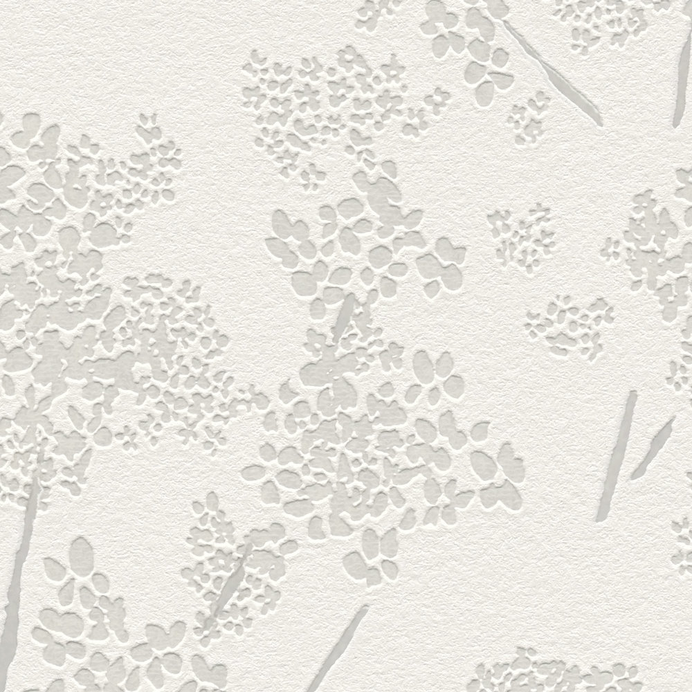             papier peint en papier intissé à motif floral - blanc, gris
        