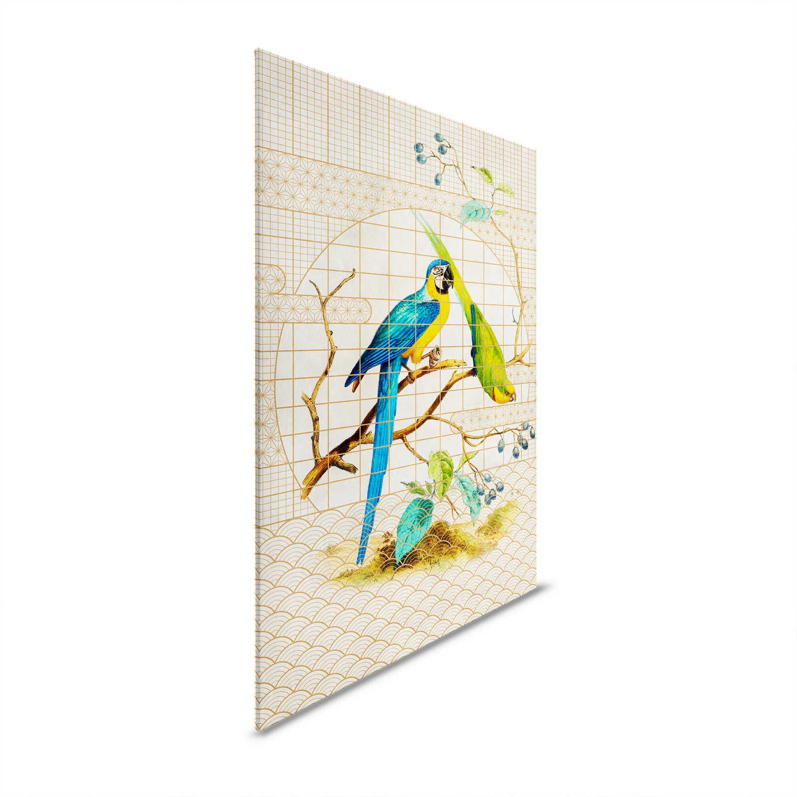         Aviary 3 - Vintage Style Parrot & Golden Pattern Canvas Painting - 0.90 m x 0.60 m
    