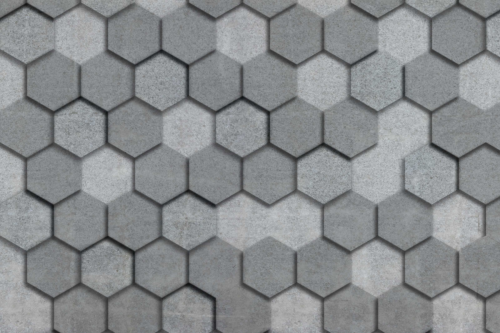             Cuadro lienzo con azulejos geométricos hexagonales aspecto 3D | gris, plata - 0,90 m x 0,60 m
        