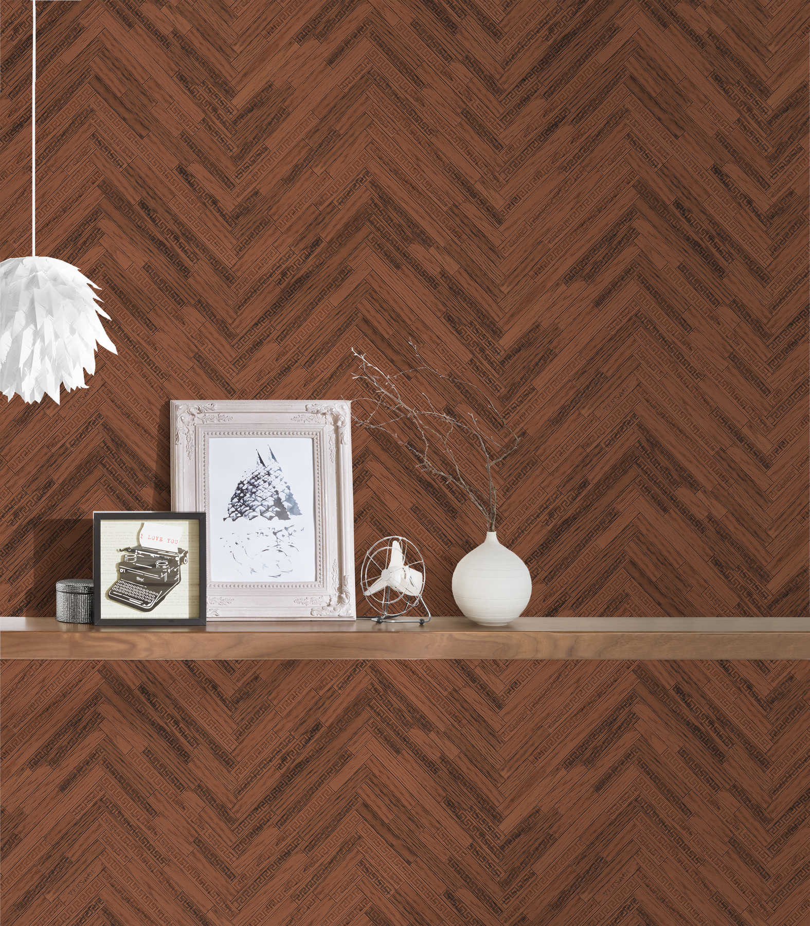             VERSACE Home wallpaper elegant wood look - brown, copper, red
        
