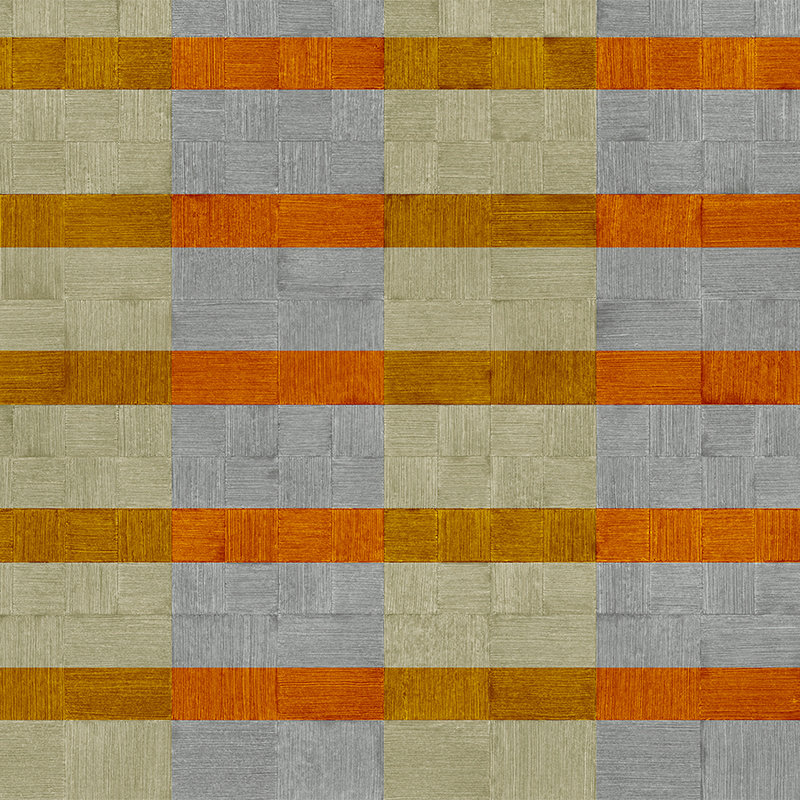         Photo wallpaper stripes & checkered texture design - grey, orange, brown
    