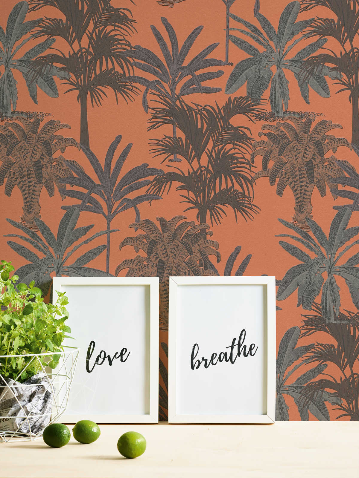             MICHALSKY non-woven wallpaper palm tree pattern colonial style - orange, brown
        